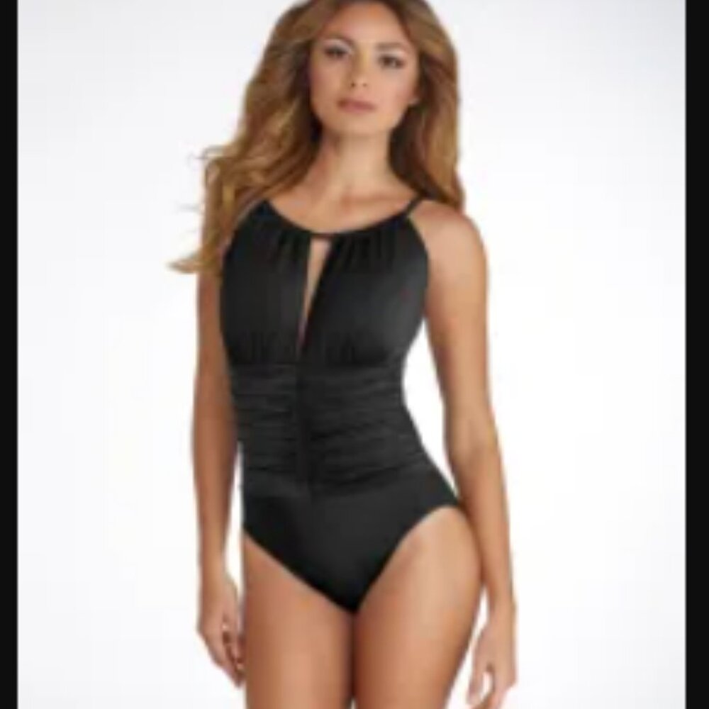 Magic Suit Kat Halter Swimsuit Solid Black One Piece Size 16
